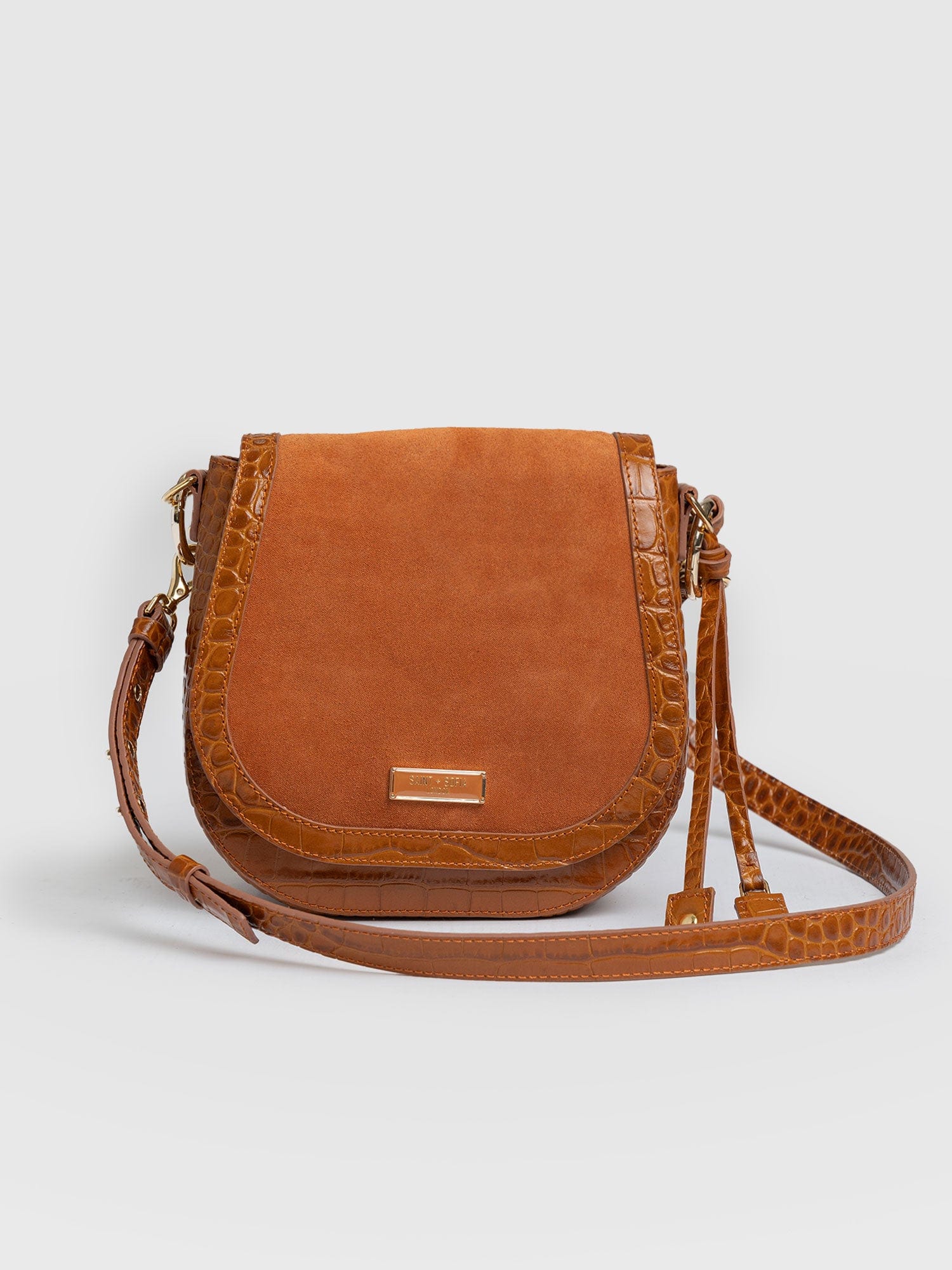 Saddle Bag Brown Croc - Women's Handbag | Saint + Sofia® USA